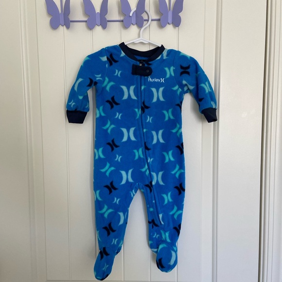 NWOT‎ Hurley baby unisex blue patterned fleece onesie jumper sleeper 6 months - Picture 1 of 7